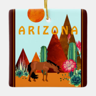 Personalisiertes Arizona-Wüstenpferd Weihnachten Keramikornament