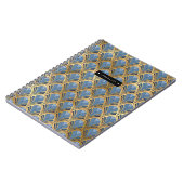 Personalisiertes Art Deco Fan Muster Blau Gold Notizblock (Linke Seite)