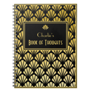 Personalisiertes Art Deco Fan Muster Schwarzer gol Notizblock