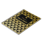 Personalisiertes Art Deco Fan Muster Schwarzes Gol Notizblock (Linke Seite)