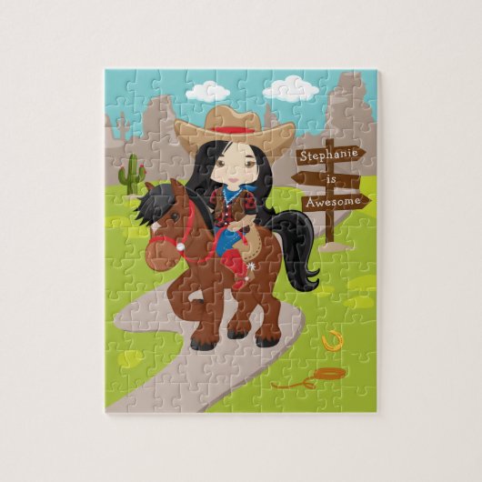 Personalisiertes asiatisches Cowgirl Jigsaw Puzzle (Vertikal)
