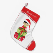 Personalisiertes asiatisches Mädchen Elf Kleiner Weihnachtsstrumpf (Vorderansicht (hängend))