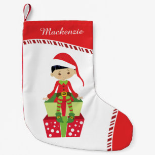 Personalisiertes asiatisches Mädchen Elf Kleiner Weihnachtsstrumpf