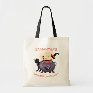Personalisiertes Aufbrechen Mischief Cat Halloween Tragetasche