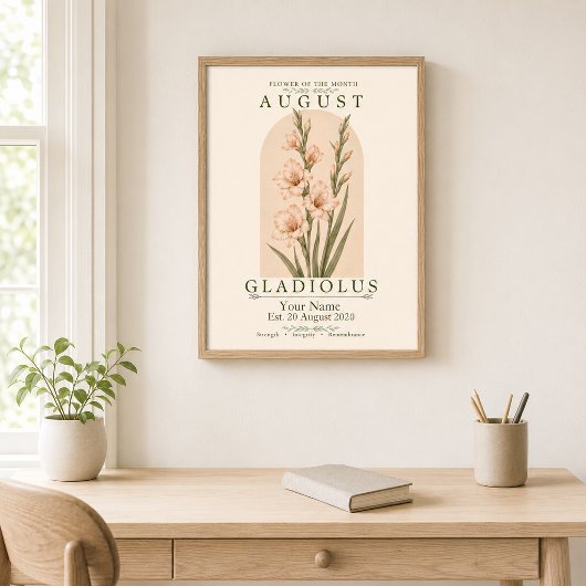 Personalisiertes August Gladiolus Geburtstagsblume Poster
