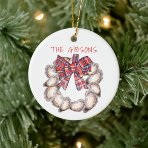 Personalisiertes Austernkranz-Plaid-Band Keramik Ornament