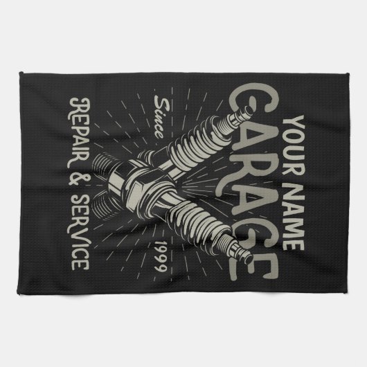 Personalisiertes Auto Mechanische Garage Retro Spa Geschirrtuch (Horizontal)