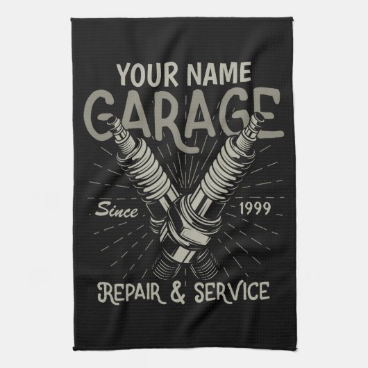Personalisiertes Auto Mechanische Garage Retro Spa Geschirrtuch (Vertikal)