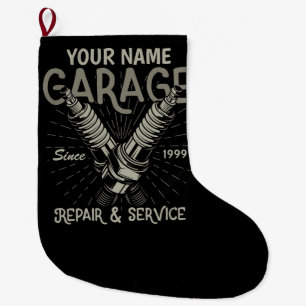 Personalisiertes Auto Mechanische Garage Retro Spa Großer Weihnachtsstrumpf