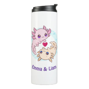 Personalisiertes Axolotl-Paar Valentinstag Thermosbecher