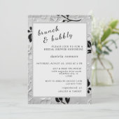 Personalisiertes B & W Florals Brunch & Bubbly Einladung (Stehend Vorderseite)