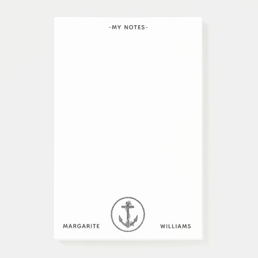 Personalisiertes B&W Marine Anchor Design Post-it Klebezettel (Vorderseite)