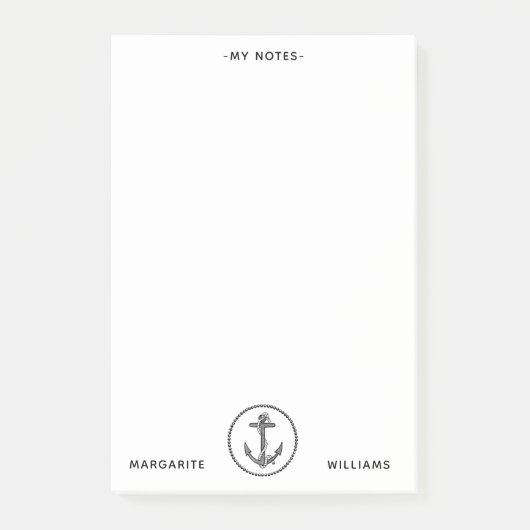 Personalisiertes B&W Marine Anchor Design Post-it Klebezettel (Vorderseite)