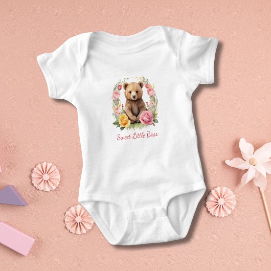 Personalisiertes Baby Bear Pink Yellow Blumen Gesc Baby Strampler
