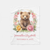 Personalisiertes Baby Bear Pink Yellow Roses Baby Fleecedecke (Vorderseite)