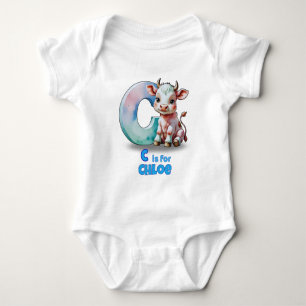 Personalisiertes Baby-Body – C steht für Kuh Baby Strampler