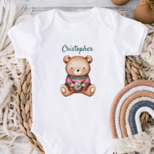 Personalisiertes Baby-Body mit süßem Teddybär Baby Strampler