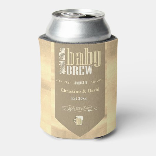 Personalisiertes Baby Brew Beer Label Sonnendusche Dosenkühler (Kanne Rückseite)