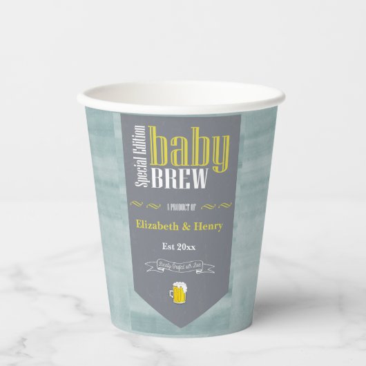 Personalisiertes Baby Brew Beer Label Sonnendusche Pappbecher (Vorderseite)