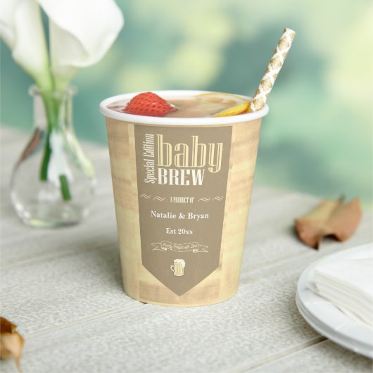 Personalisiertes Baby Brew Beer Label Sonnendusche Pappbecher (In Situ)