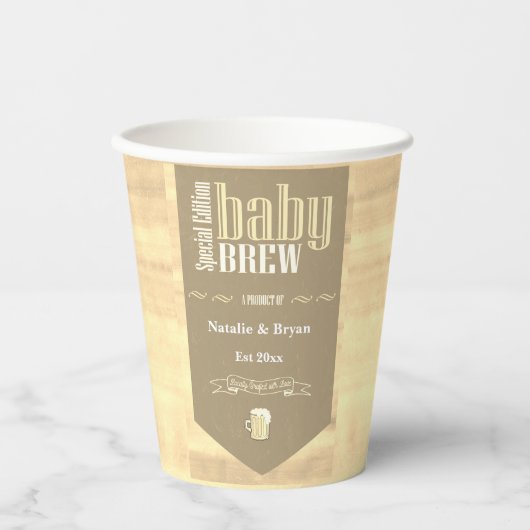 Personalisiertes Baby Brew Beer Label Sonnendusche Pappbecher (Vorderseite)