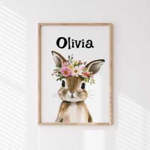 Personalisiertes Baby Bunny mit Blumenkranz Poster