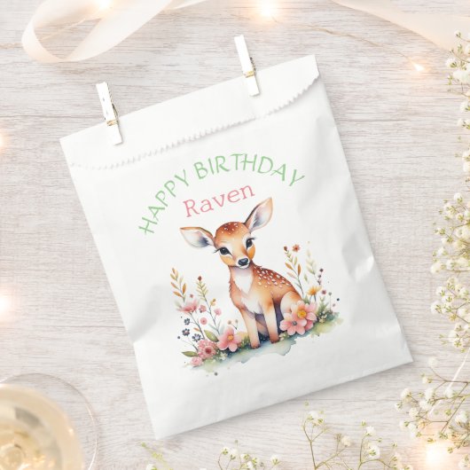 Personalisiertes Baby Deer in Blume Mädchen zum Ge Geschenktütchen (Ausgeschnitten)
