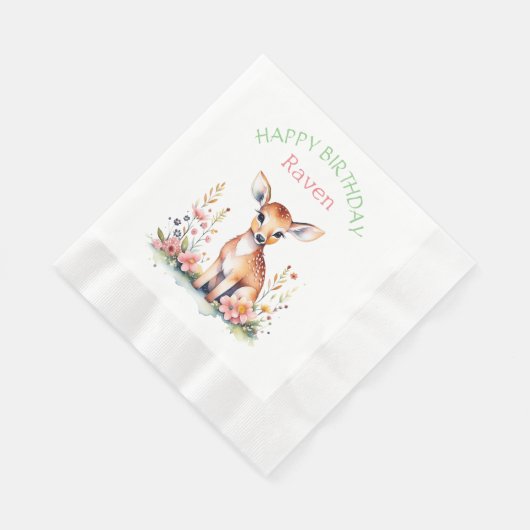 Personalisiertes Baby Deer in Blume Mädchen zum Ge Serviette (Ecke)