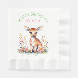Personalisiertes Baby Deer in Blume Mädchen zum Ge Serviette