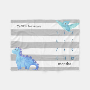Personalisiertes Baby-Dinosaurier-Meilenstein-Foto Fleecedecke