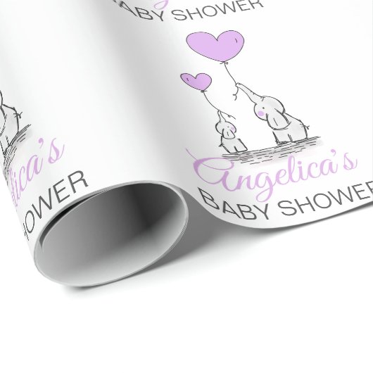 Personalisiertes BABY-DUSCHE lila Elefant MÄDCHEN Geschenkpapier (Rolleneckpunkt)