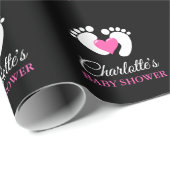 Personalisiertes BABY-DUSCHE Rosa-Fuß-Herz MÄDCHEN Geschenkpapier (Rolleneckpunkt)