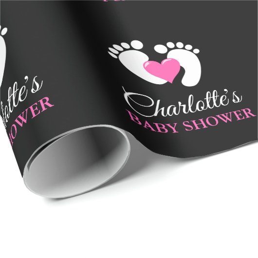 Personalisiertes BABY-DUSCHE Rosa-Fuß-Herz MÄDCHEN Geschenkpapier (Rolleneckpunkt)