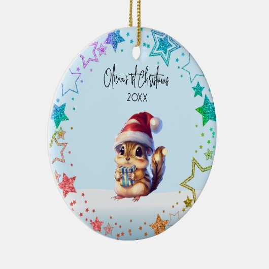 Personalisiertes Baby-Eichhörnchen | Die ersten We Keramik Ornament (Rechts)
