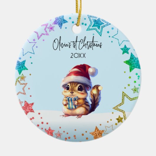 Personalisiertes Baby-Eichhörnchen | Die ersten We Keramik Ornament (Vorne)