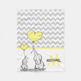 Personalisiertes Baby-Elefant-Gelb-graues Zickzack Fleecedecke