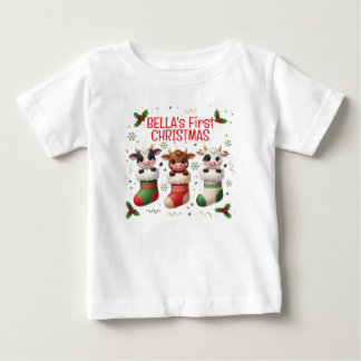 Personalisiertes Baby-Erstes-Kuh-Weihnachts-T-Shir Baby T-shirt