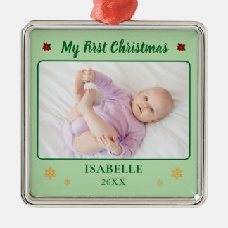 Personalisiertes Baby-Erstweihnachtsfoto Name Ornament Aus Metall