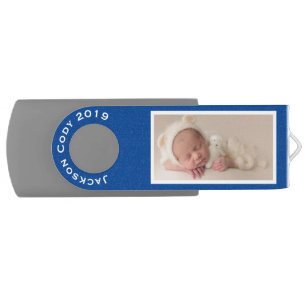 Personalisiertes Baby-Familien-Foto-Blau 2 versah USB Stick