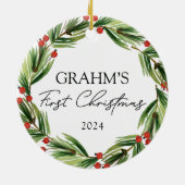 Personalisiertes Baby First Christmas Weihnachtsfe Keramik Ornament (Hinten)