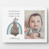 Personalisiertes Baby Foto Bunny Rainbow Birth Sta Fotoplatte (Vorderseite)