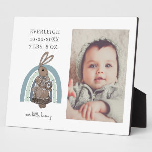 Personalisiertes Baby Foto Bunny Rainbow Birth Sta Fotoplatte