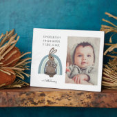Personalisiertes Baby Foto Bunny Rainbow Birth Sta Fotoplatte (Seite)