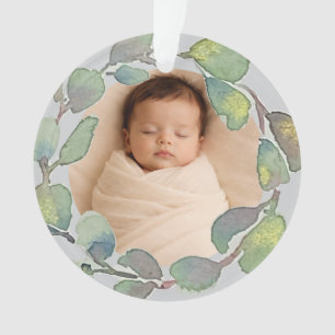 Personalisiertes Baby-Foto-Eukalyptus-Aquarell-Ges Ornament