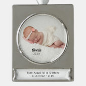 Personalisiertes Baby Foto Geburtsstunde Weihnacht Banner-Ornament Silber (Vorderseite)