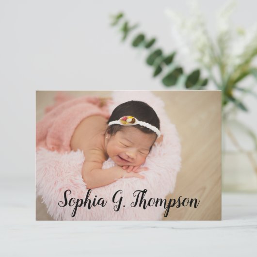 Personalisiertes Baby Foto Kindernahrskript Ankündigung (Stehend Vorderseite)