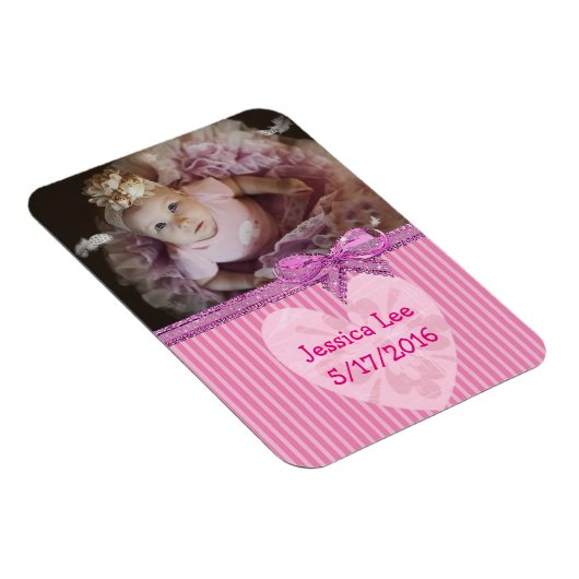 Personalisiertes Baby Foto Magnet Rosa Streifen (Rechte Seite)