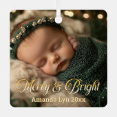 Personalisiertes Baby Foto Merry & Bright Ornament Aus Metall (Vorderseite)