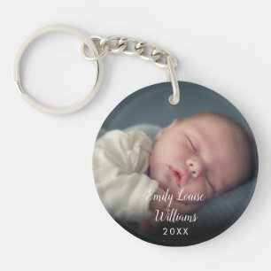 Personalisiertes Baby-Foto mit Namen und Datum in  Schlüsselanhänger