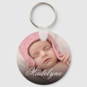 Personalisiertes Baby Foto Name Elegante Keepake Schlüsselanhänger (Rückseite)